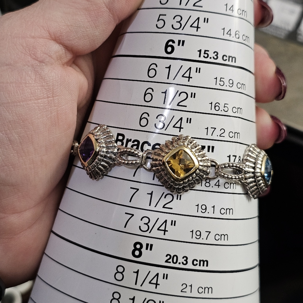 14k & 925 genuine gemstone bracelet - Picture 2 of 8